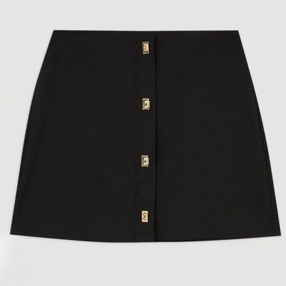Karen Millen size 12 Black Techno Cotton Woven Skirt